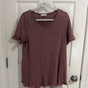 Women's Ruffled Sleeve Top in Brown/pink